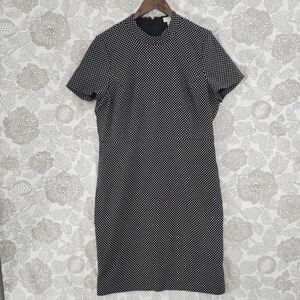 🖤 J. Crew Mock neck Midi Sheath Dress Size 16 Short Sleeve / Shimmer Dot Fabric